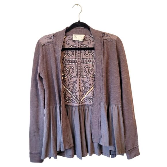 Saturday Sunday Anthropologie Mauve Purple Embroidered Back Cardigan - Picture 1 of 6